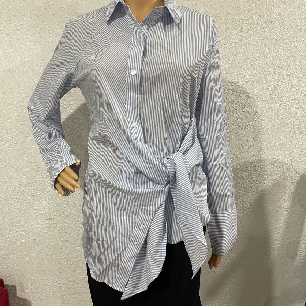 Striped Button-Up Shirt with Tie Front